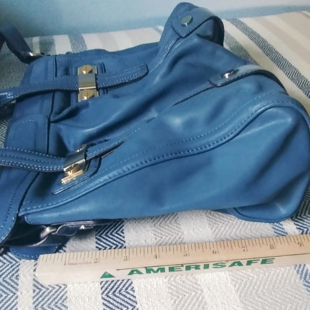 B. Makowsky Blue Leather Satchel Bag - Picture 5 of 8